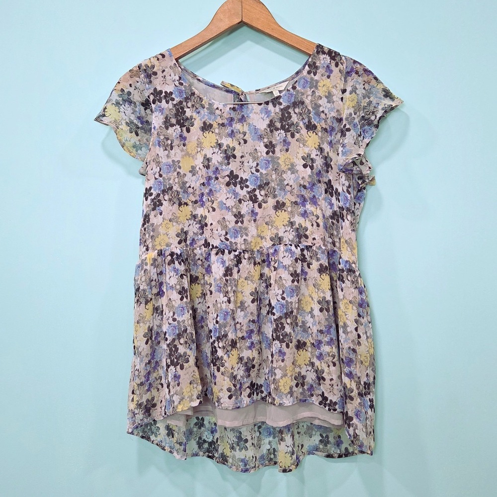 Lucky‎ Brand Women S Floral Boho Tie Back Flutter Sleeve Babydoll Blouse